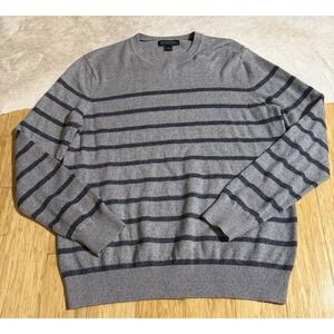 Banana Republic Men's Pima Cotton Cashmere Crew Neck Sweater L Navy Grey Stripes